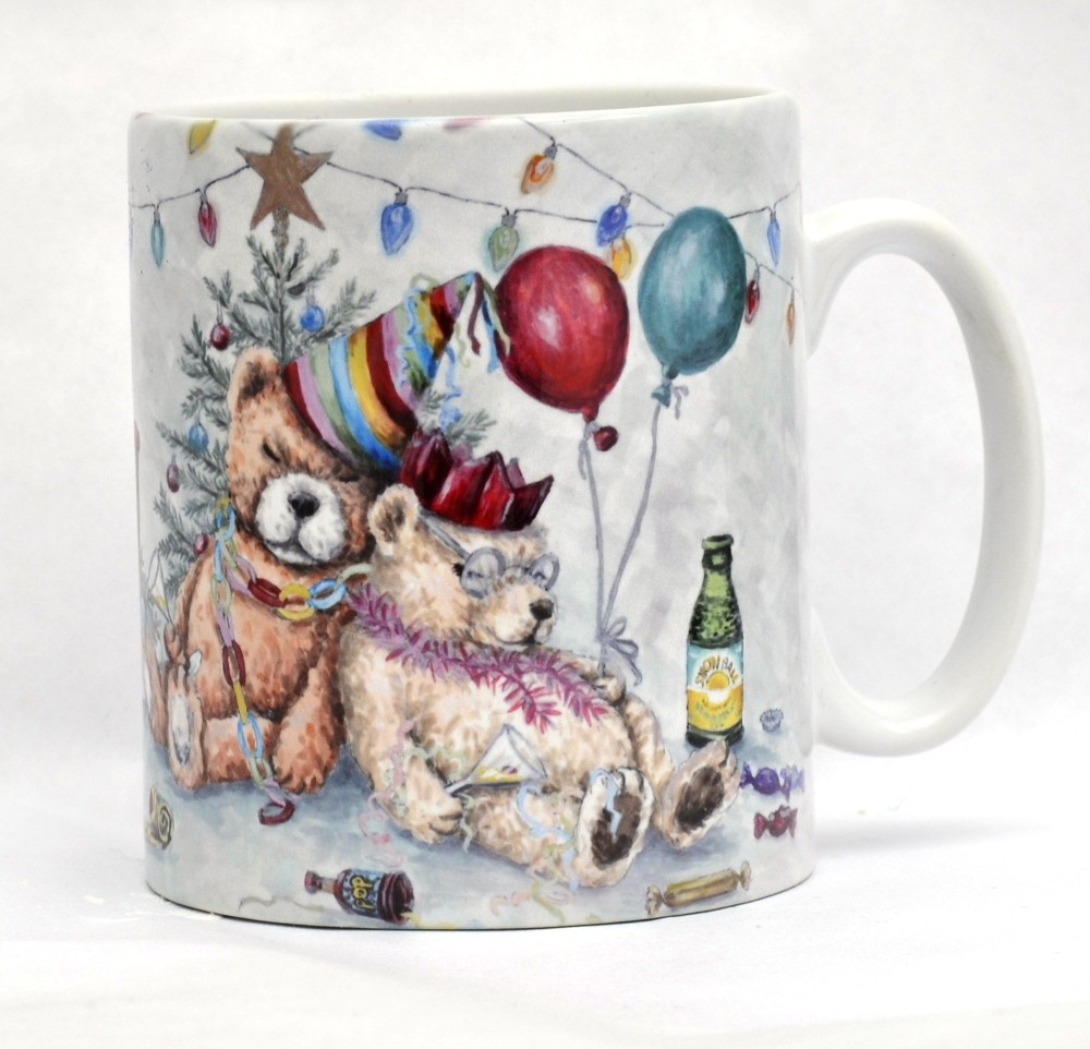 A mug featuring sleeping bears