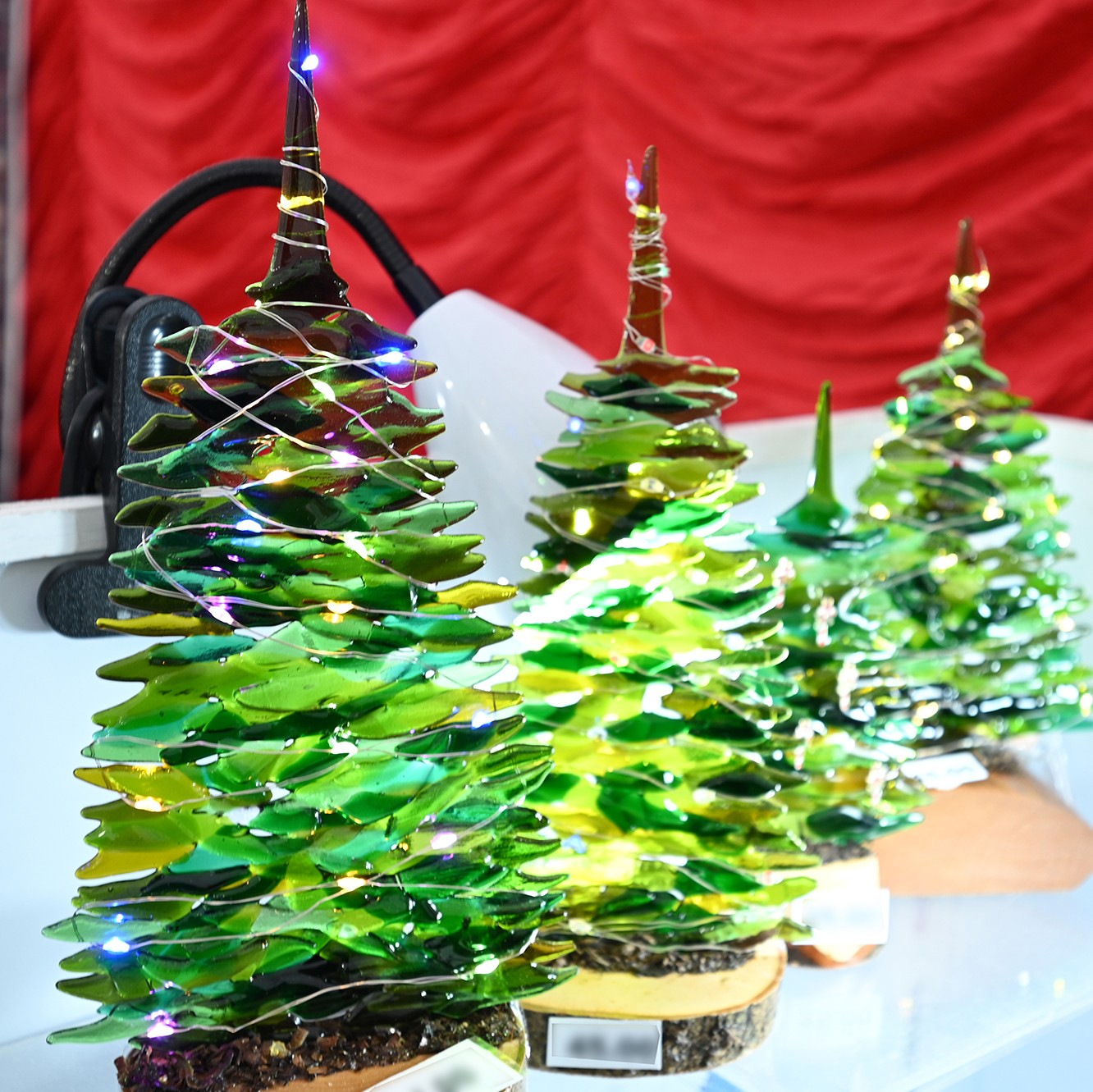 Christmas trees made from fused glass